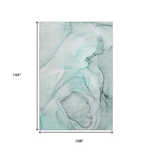 HomeRoots 9' X 12' Teal & Ivory Abstract Area Rug – Washable, UV Protected, Perfect for Homes with Kids & Pets! 646655