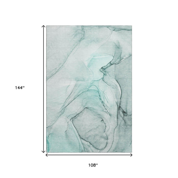 HomeRoots 9' X 12' Teal & Ivory Abstract Area Rug – Washable, UV Protected, Perfect for Homes with Kids & Pets! 646655