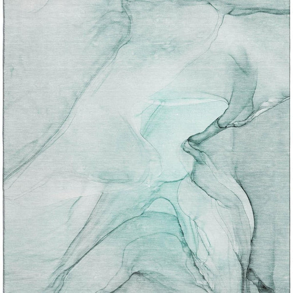 HomeRoots 9' X 12' Teal & Ivory Abstract Area Rug – Washable, UV Protected, Perfect for Homes with Kids & Pets! 646655