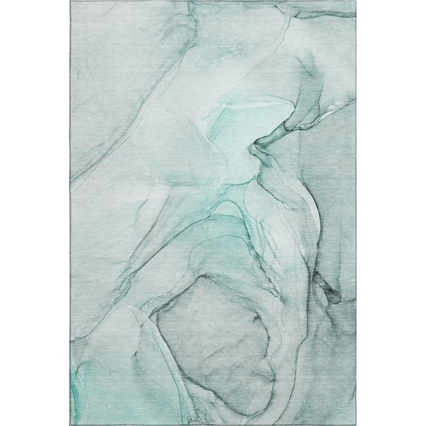 HomeRoots 9' X 12' Teal & Ivory Abstract Area Rug – Washable, UV Protected, Perfect for Homes with Kids & Pets! 646655