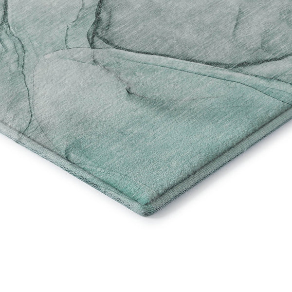 HomeRoots 9' X 12' Teal & Ivory Abstract Area Rug – Washable, UV Protected, Perfect for Homes with Kids & Pets! 646655