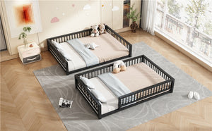 English Elm Full Full XL over Queen Metal Bunk Bed Frame with Ladder, Guardrails & Sturdy Space-Saving Design Black N709P277757B