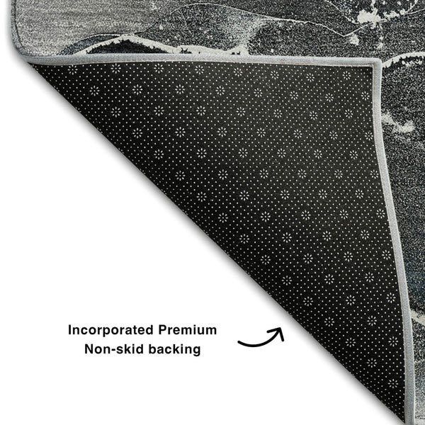 HomeRoots 5' X 8' Blue and Charcoal Abstract Area Rug - Stylish, Washable, UV-Protected for High-Traffic Spaces 646658