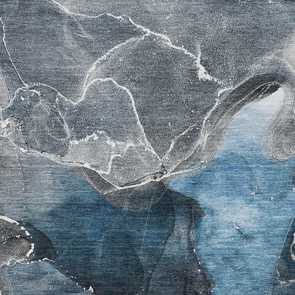 HomeRoots 8' X 10' Blue and Charcoal Modern Abstract Area Rug - Washable, UV-Protected, Durable, Stylish Design 646660