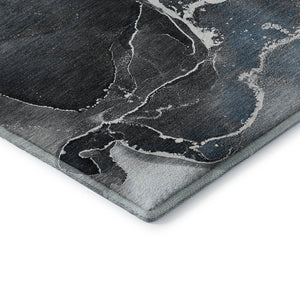 HomeRoots 9' X 12' Blue & Charcoal Abstract Washable Area Rug – Durable, Stylish & UV-Protected for Homes 646661