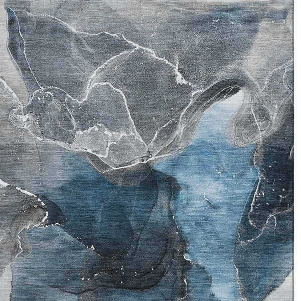 HomeRoots 10' X 14' Blue & Charcoal Abstract Washable Area Rug - UV Protected, Stylish & Durable for Homes 646662