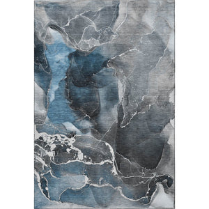 HomeRoots 10' X 14' Blue & Charcoal Abstract Washable Area Rug - UV Protected, Stylish & Durable for Homes 646662