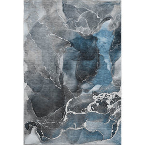 HomeRoots 10' X 14' Blue & Charcoal Abstract Washable Area Rug - UV Protected, Stylish & Durable for Homes 646662