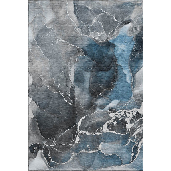 HomeRoots 10' X 14' Blue & Charcoal Abstract Washable Area Rug - UV Protected, Stylish & Durable for Homes 646662