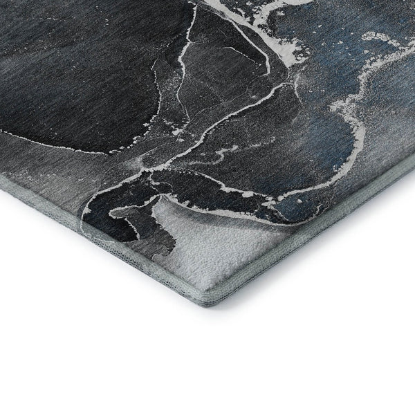 HomeRoots 10' X 14' Blue & Charcoal Abstract Washable Area Rug - UV Protected, Stylish & Durable for Homes 646662