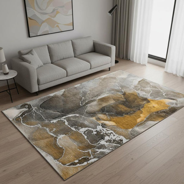 HomeRoots 5' X 8' Brown And Ivory Abstract Area Rug - Washable, Durable, UV Protected for Modern Living Spaces 646664