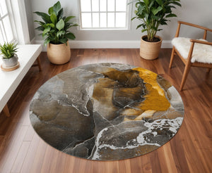HomeRoots 8' Brown and Ivory Abstract Round Rug - Durable, Stain Resistant, UV Protected for Busy Homes 646665