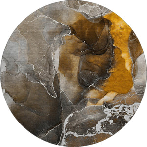 HomeRoots 8' Brown and Ivory Abstract Round Rug - Durable, Stain Resistant, UV Protected for Busy Homes 646665