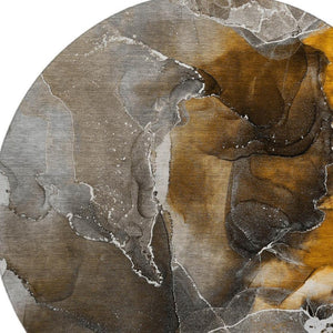 HomeRoots 8' Brown and Ivory Abstract Round Rug - Durable, Stain Resistant, UV Protected for Busy Homes 646665