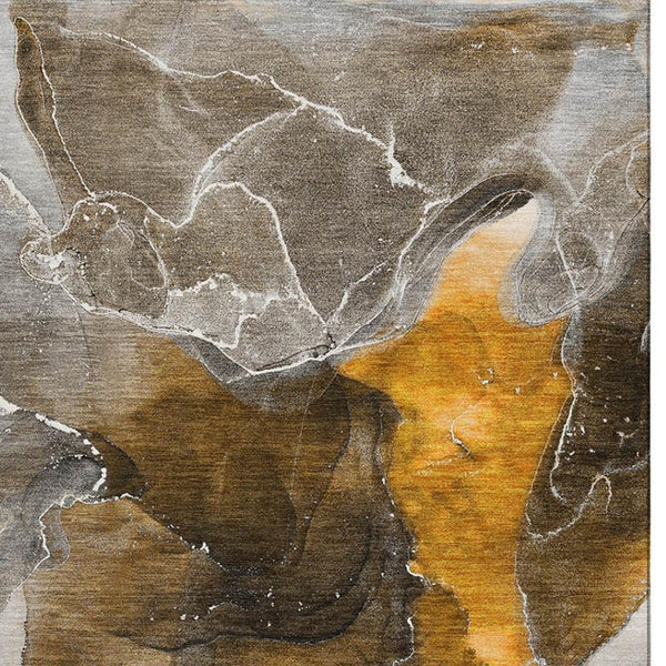 HomeRoots 8' X 10' Brown And Ivory Abstract Washable Area Rug with UV Protection for High-Traffic Homes 646666