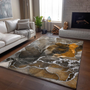 HomeRoots 8' X 10' Brown And Ivory Abstract Washable Area Rug with UV Protection for High-Traffic Homes 646666