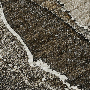 HomeRoots 9' X 12' Brown And Ivory Abstract Area Rug - Washable, UV Protected, Stylish & Durable for Any Space 646667
