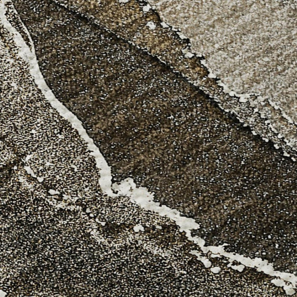 HomeRoots 9' X 12' Brown And Ivory Abstract Area Rug - Washable, UV Protected, Stylish & Durable for Any Space 646667
