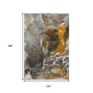 HomeRoots 10' X 14' Brown And Ivory Abstract Area Rug – Stylish, Durable, Washable with UV Protection for Homes 646668