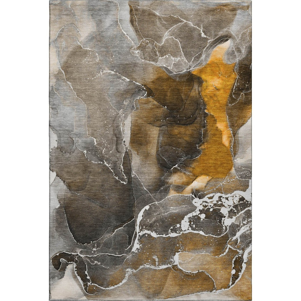 HomeRoots 10' X 14' Brown And Ivory Abstract Area Rug – Stylish, Durable, Washable with UV Protection for Homes 646668