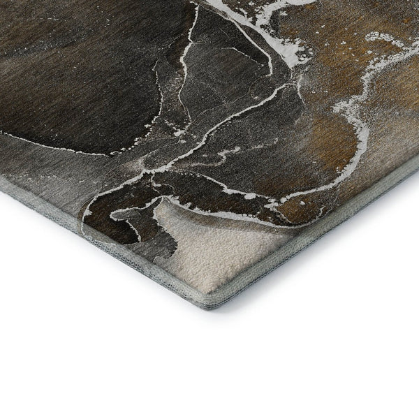 HomeRoots 10' X 14' Brown And Ivory Abstract Area Rug – Stylish, Durable, Washable with UV Protection for Homes 646668