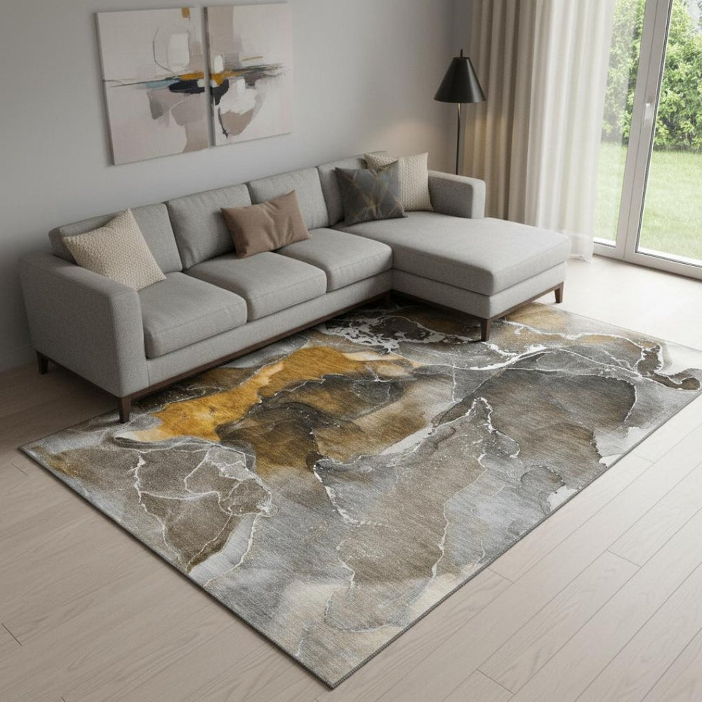 HomeRoots 10' X 14' Brown And Ivory Abstract Area Rug – Stylish, Durable, Washable with UV Protection for Homes 646668
