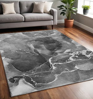 HomeRoots 5' X 8' Gray and Ivory Abstract Area Rug - Washable, UV Protected, Modern Design for Any Room 646670