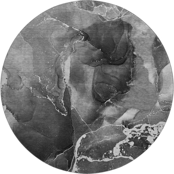 HomeRoots 8' Gray and Ivory Abstract Round Rug - Washable, UV-Protected, Stylish & Durable for High Traffic Areas 646671
