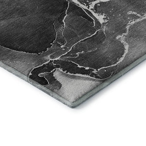 HomeRoots 8' Gray and Ivory Abstract Round Rug - Washable, UV-Protected, Stylish & Durable for High Traffic Areas 646671