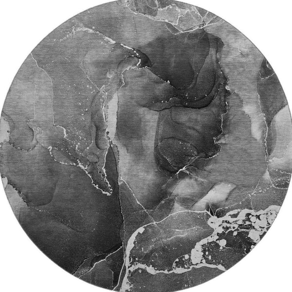 HomeRoots 8' Gray and Ivory Abstract Round Rug - Washable, UV-Protected, Stylish & Durable for High Traffic Areas 646671