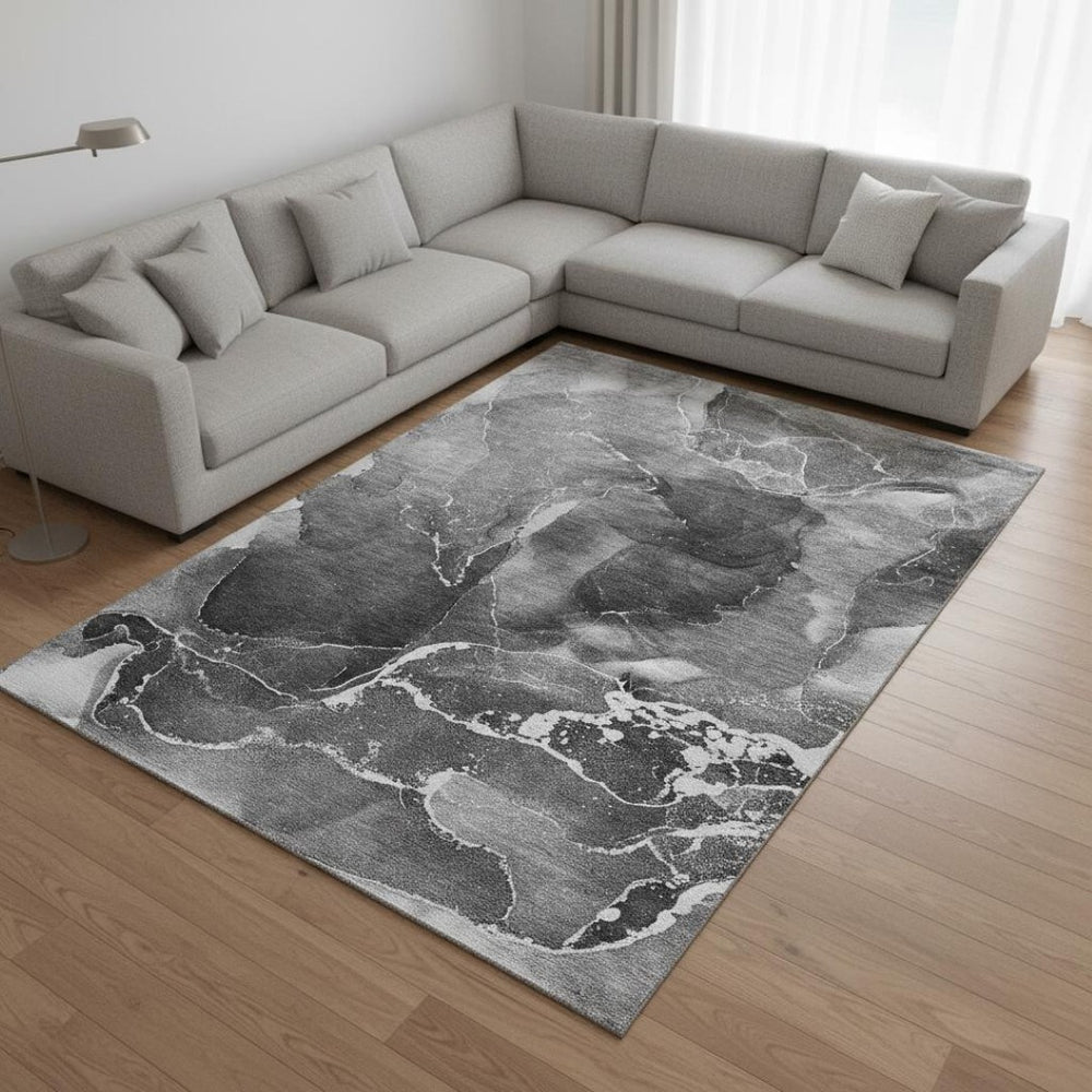 HomeRoots 8' X 10' Gray And Ivory Abstract Washable Area Rug – Durable, Stylish, Stain-Resistant & UV Protected 646672