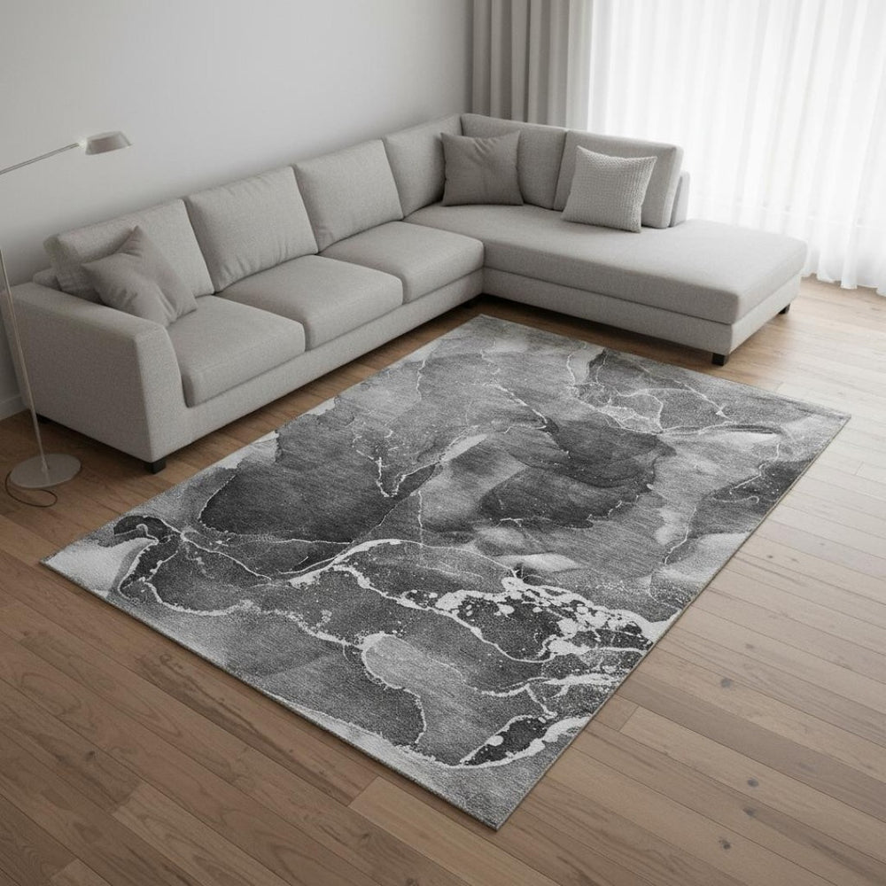 HomeRoots 9' Gray and Ivory Abstract Washable Area Rug – Durable, Stylish, UV-Protected for Busy Homes 646673