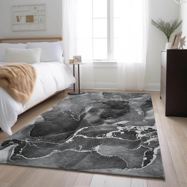 HomeRoots 9' Gray and Ivory Abstract Washable Area Rug – Durable, Stylish, UV-Protected for Busy Homes 646673