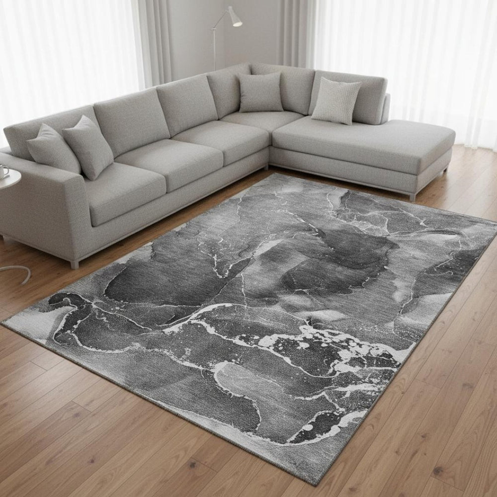 HomeRoots 10' X 14' Gray and Ivory Abstract Area Rug – Washable, UV Protected, Soft, and Durable for Any Space 646674