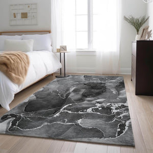 HomeRoots 10' X 14' Gray and Ivory Abstract Area Rug – Washable, UV Protected, Soft, and Durable for Any Space 646674