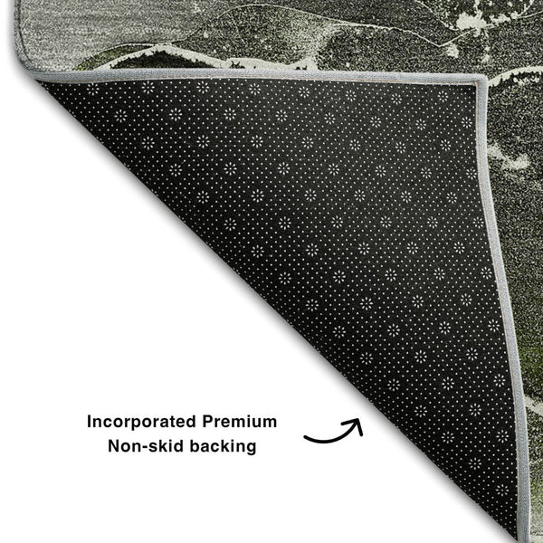 HomeRoots 5' X 8' Green and Charcoal Abstract Washable Area Rug with UV Protection for Modern Spaces 646676