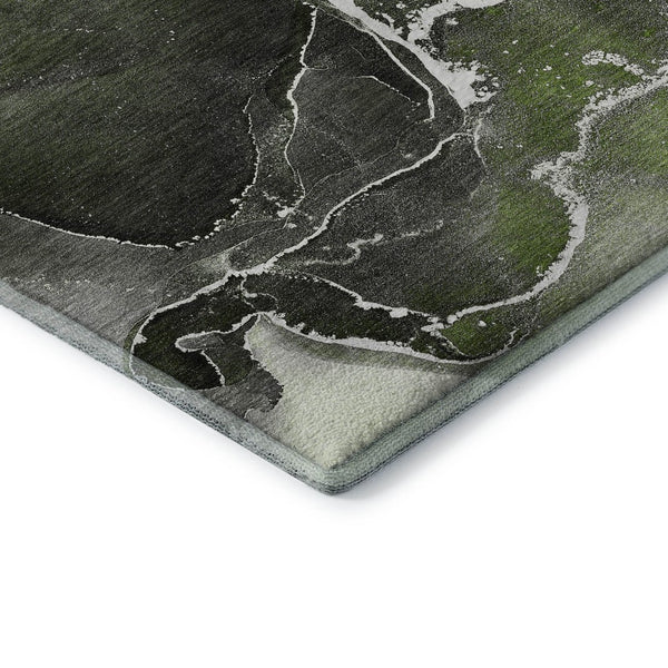 HomeRoots 5' X 8' Green and Charcoal Abstract Washable Area Rug with UV Protection for Modern Spaces 646676