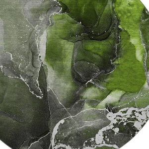 HomeRoots 8' Green and Charcoal Abstract Washable Round Rug - Durable, Stain-Resistant, UV Protected Design! 646677