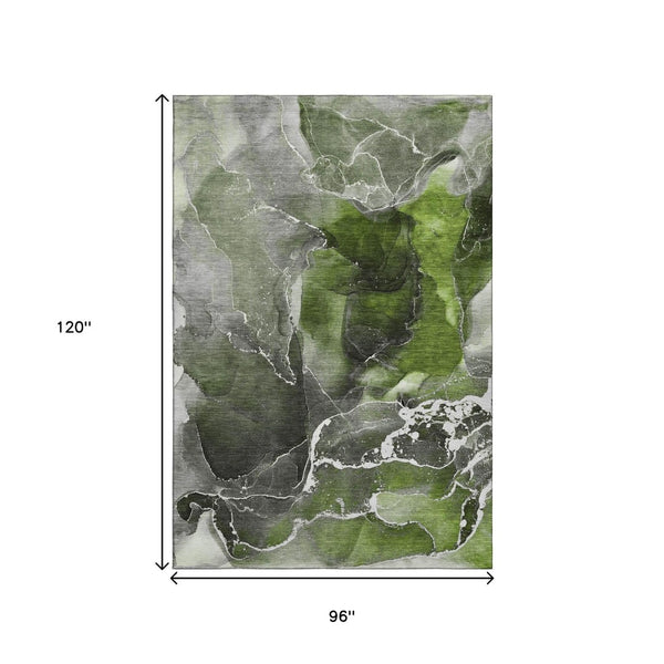HomeRoots 8' X 10' Modern Green and Charcoal Abstract Area Rug – Washable, UV Protected, Durable & Stylish Design 646678