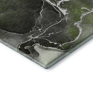 HomeRoots 9' X 12' Contemporary Green & Charcoal Abstract Washable Area Rug with UV Protection for Homes 646679