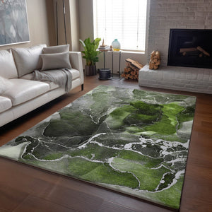 HomeRoots 9' X 12' Contemporary Green & Charcoal Abstract Washable Area Rug with UV Protection for Homes 646679