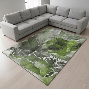 HomeRoots 10' X 14' Green and Charcoal Abstract Washable Area Rug with UV Protection for Busy Homes 646680