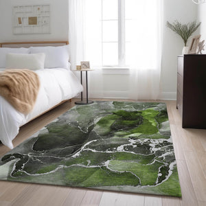 HomeRoots 10' X 14' Green and Charcoal Abstract Washable Area Rug with UV Protection for Busy Homes 646680