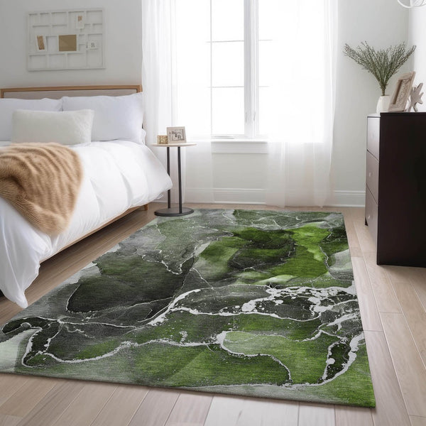 HomeRoots 10' X 14' Green and Charcoal Abstract Washable Area Rug with UV Protection for Busy Homes 646680
