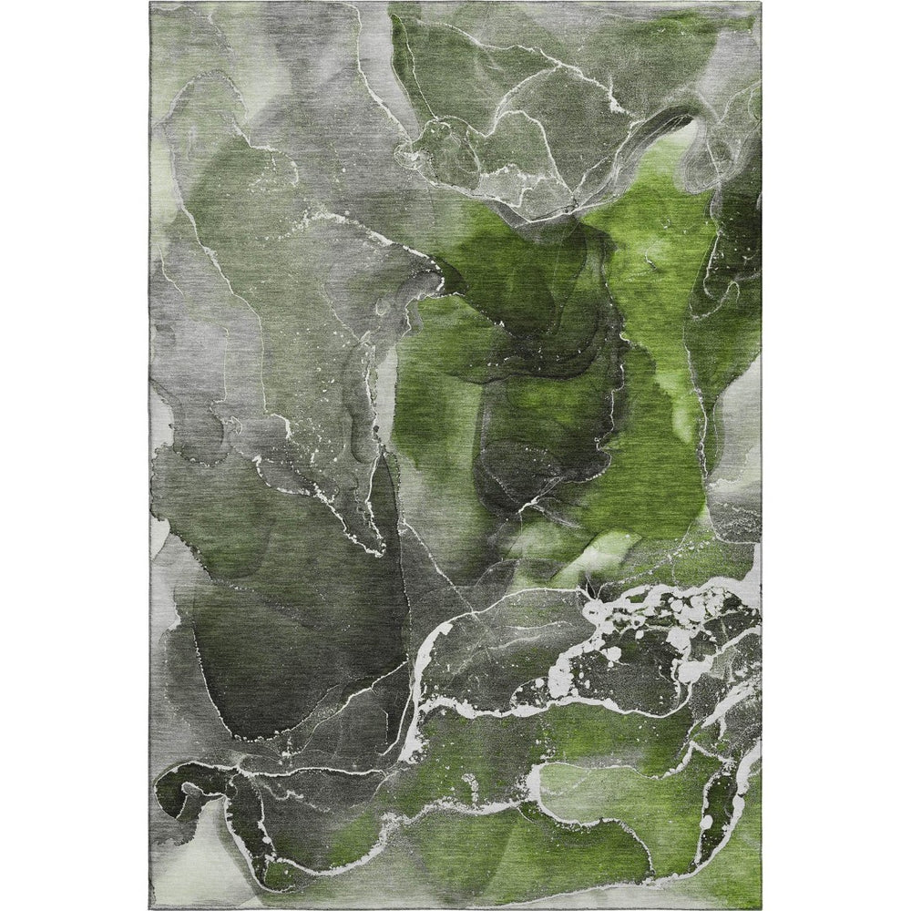 HomeRoots 10' X 14' Green and Charcoal Abstract Washable Area Rug with UV Protection for Busy Homes 646680