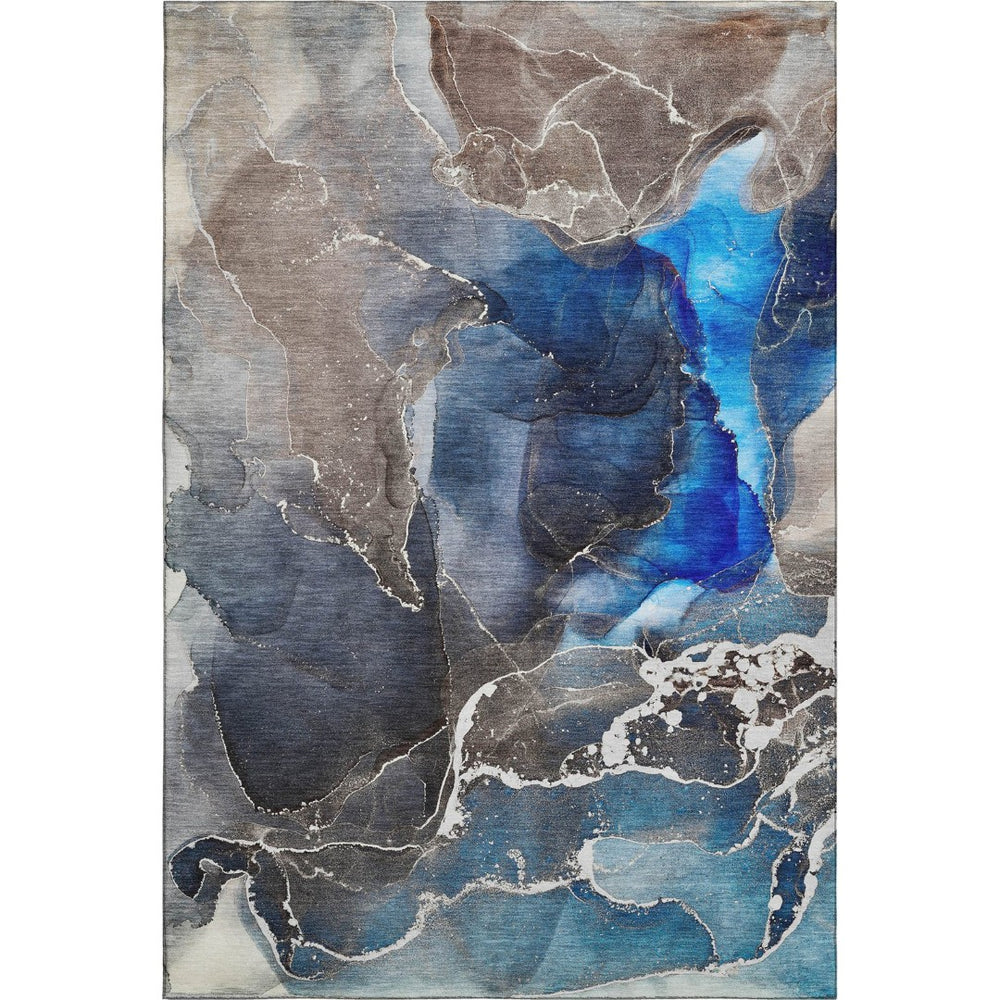 HomeRoots 5' X 8' Navy Blue & Charcoal Abstract Area Rug – Washable, UV-Protected, Stain-Resistant Design! 646682