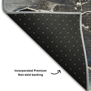 HomeRoots 5' X 8' Navy Blue & Charcoal Abstract Area Rug – Washable, UV-Protected, Stain-Resistant Design! 646682