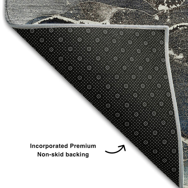 HomeRoots 5' X 8' Navy Blue & Charcoal Abstract Area Rug – Washable, UV-Protected, Stain-Resistant Design! 646682