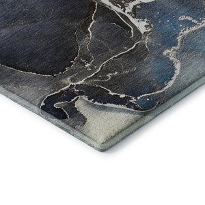 HomeRoots 5' X 8' Navy Blue & Charcoal Abstract Area Rug – Washable, UV-Protected, Stain-Resistant Design! 646682