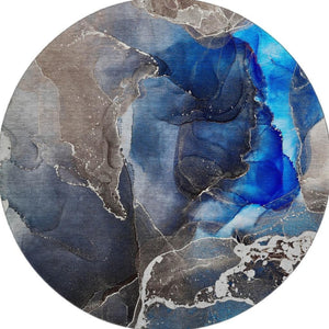 HomeRoots 8' Navy Blue and Charcoal Abstract Washable Round Rug - Durable, Stain-Resistant, UV Protected Design! 646683
